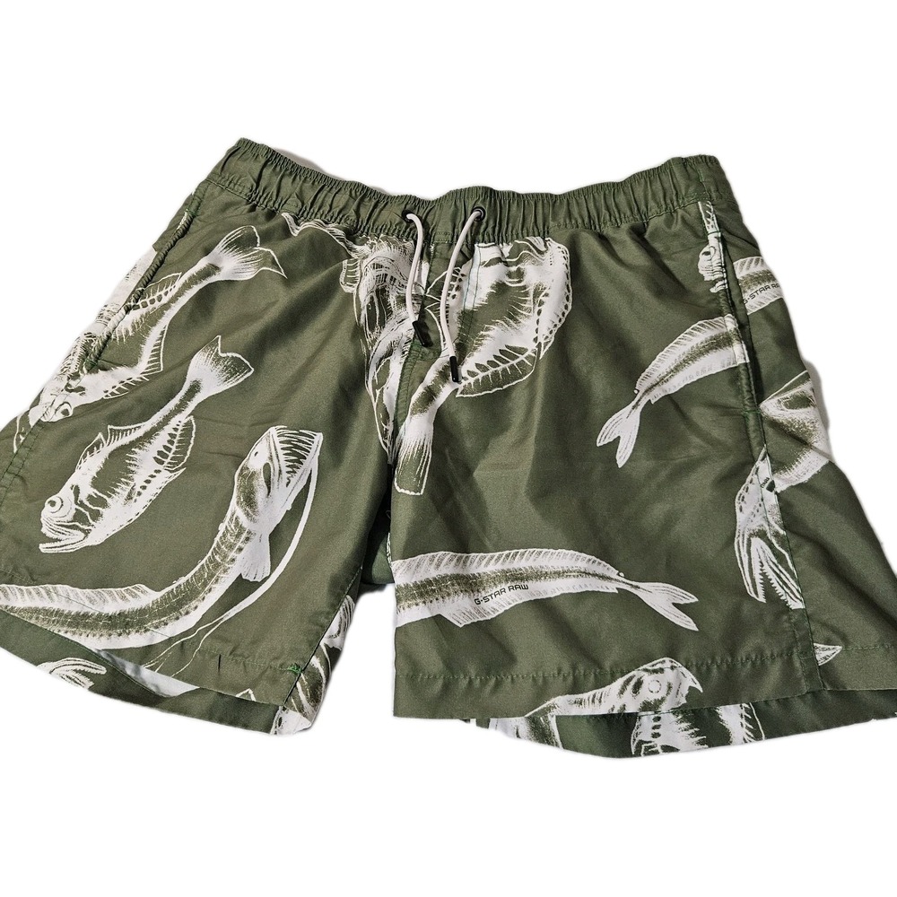 G‎ Star Raw Swim Trunks Mens Size L Dirik Artwork Piranha Shorts